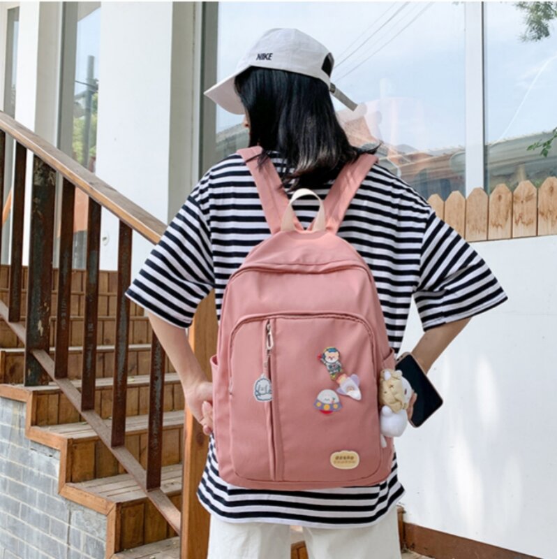 Personalized Name Student School Bag New Fashion Campus Middle and High School Students Solid Color Backpack Casual Shoulder Bag