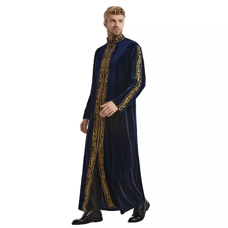 Męska szata z długimi rękawami, muzułmańska szata, złoty aksamit, haft, arabska, islamska sukienka modlitewna, strój narodowy, szlachetny, luksusowy, T