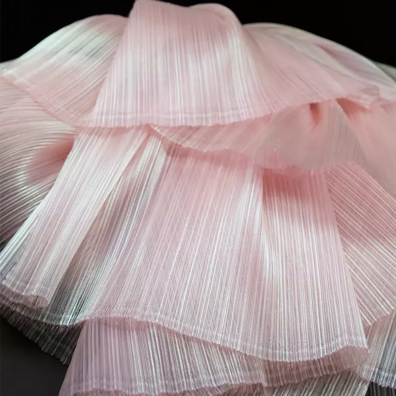 Pleated Fabric Organza By The Meter for Clothing Skirts Wedding Decorative Diy Sewing Texture Fold Designer Cloth Thin Soft Pink