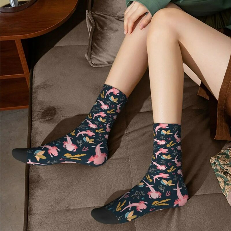 Calcetines deportivos Axolotl de poliéster para hombre y mujer, calcetín de animales marinos, rosa, primavera, verano, otoño e invierno, novedad
