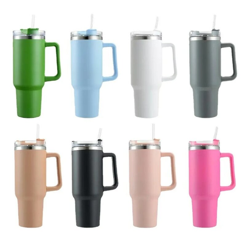 40 OZ Stainless Steel Vacuum Insulated Tumbler Cups With Lids And Straws Handle Straw Leakproof Flip Coffee Mugs Dropshipping