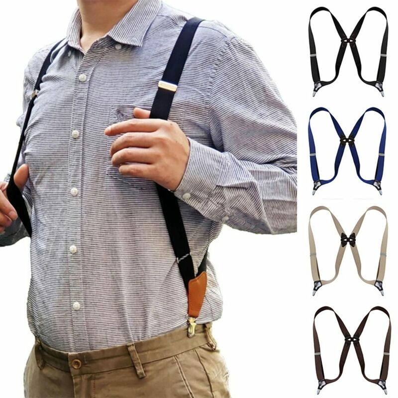 Bretelles élastiques en forme de X pour hommes, bretelles élastiques, bretelles de surintendant larges, ceinture réglable, 2 clips, 3.5cm