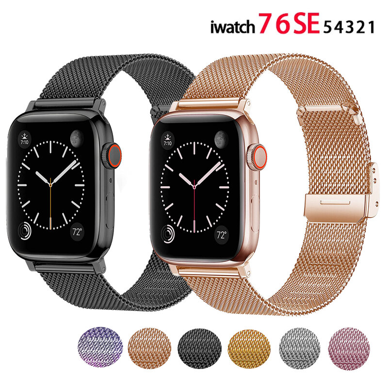 Milanese Horlogeband Voor Apple Horloge 45Mm 42Mm 44Mm 40Mm Rvs Vrouwen Mannen Armband Band Strap voor Iwatch 7 3 4 5 6 Se