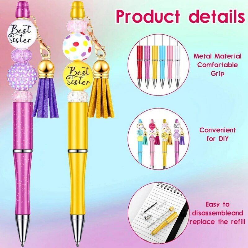 12 шт., разноцветная шариковая ручка с бусинами разных цветов