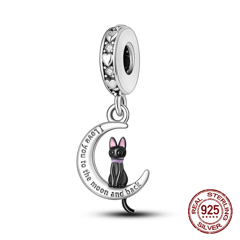 925 Sterling Silver hitam koleksi kucing jimat manik-manik cetakan kaki liontin Cocok asli Pandora DIY gelang hadiah perhiasan wanita Diy