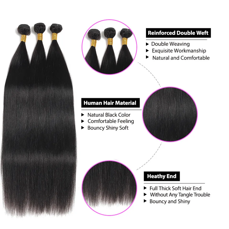 Mongolian Hair Straight Human Hair Bundles Silky Straight Hair Bundles Natural Hair Weaves Extensions Can be Dyed or Bleached