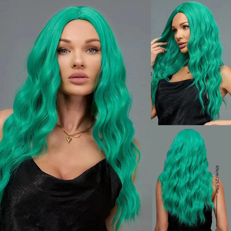 SNQP Long Curly Synthetic Wig for Women 26inch Green Wig for Daily Cosplay Party Use Heat Resistant Fiber Breathable Headband