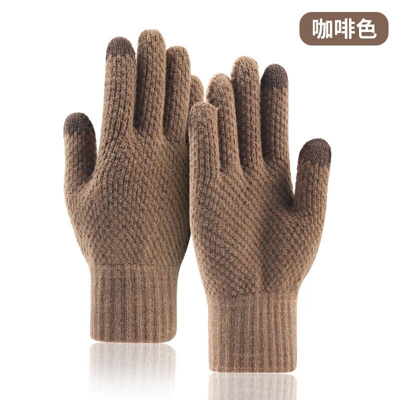 Guantes de lana tejidos para pantalla táctil para hombre, guantes gruesos de terciopelo para exteriores, cálidos y a prueba de frío, Invierno