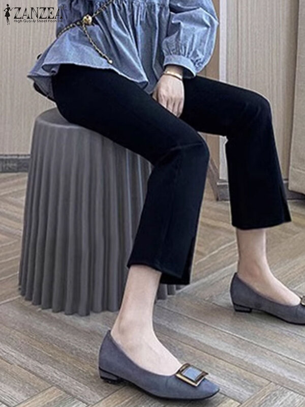Брюки ZANZEA женские с эластичным поясом, элегантные модные однотонные офисные штаны, повседневные офисные штаны, лето 2024