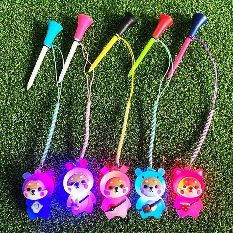 Cartoon Golf Tees Low Resistance Golf Tees Plastic Golf Ball Base Support Tees with Rope for Long Distant Hit Training