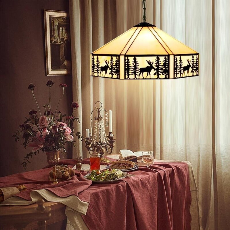 US  Vintage Tiffany pendant light, elk forest tent pendant light, suspended ceiling lighting-