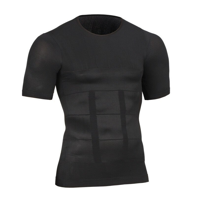 Uomo Body Shapers Fitness addome elastico aderente camicia a maniche corte canotte forma intimo dimagrante tette modellanti