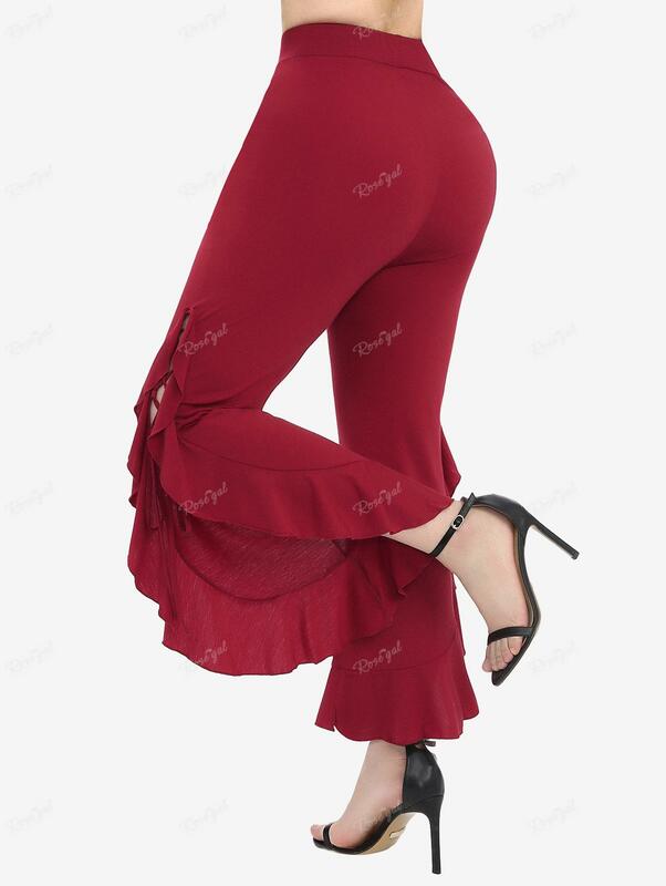 Брюки ROSEGAL женские с боковыми шнуровками, украшенные плетеными карманами, красные повседневные уличные штаны с оборками
