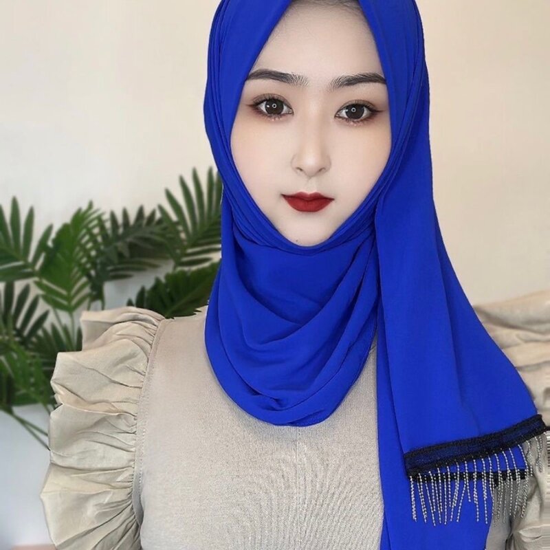 Sommer weiche Quasten Chiffon muslimische Gilrs Hijab Kopf trägt Shayla
