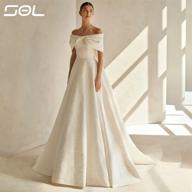 SOL-Vestidos de casamento sem encosto com mangas destacáveis, vestidos de noiva simples, elegante Halter, A-Line
