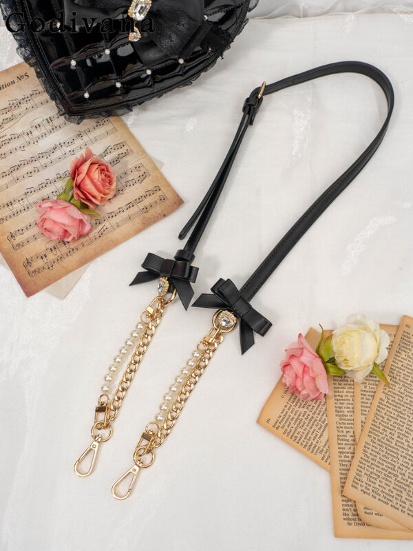 Fashionable High-End Women's Bag Chain Pearl Bow Jeweled Pendant Metal Chain Women's Bags Crossbody Replacement Shoulder Strap