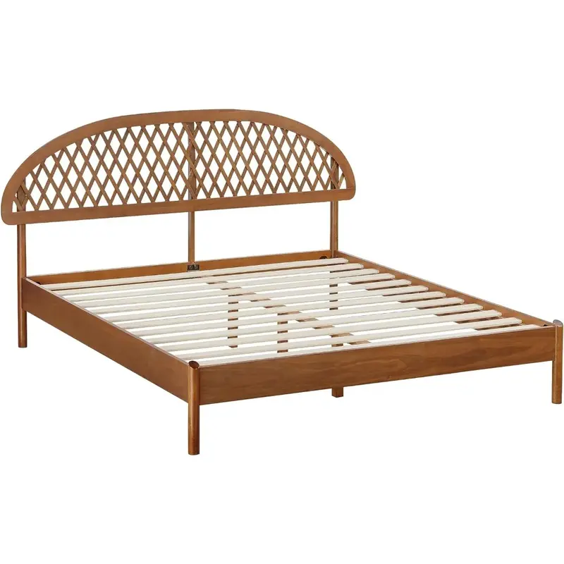 Marco de cama de madera preciosa con cabecero, capacidad de 1000 Lb, fácil montaje, nogal oscuro tamaño King, soporte central de madera