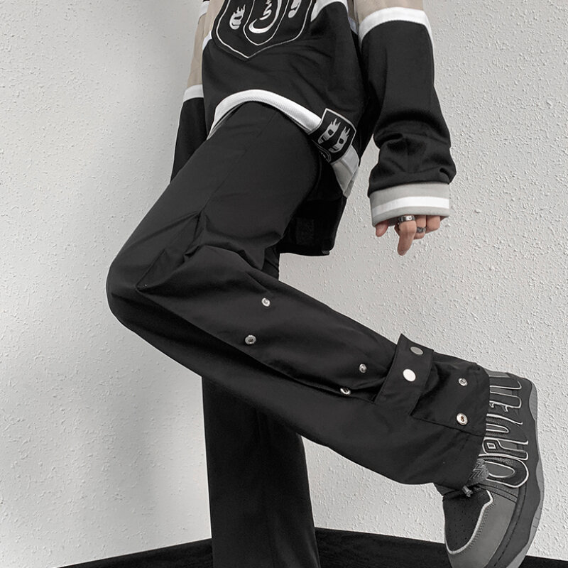Брюки-карго мужские модные Молодежные Популярные летние однотонные уличные брюки на пуговицах в американском стиле для подростков шикарные мешковатые брюки