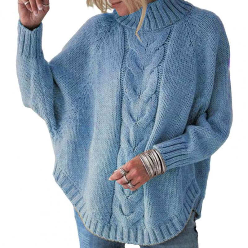 Camisola de gola alta de malha grossa feminina, pulôver manga dolman para resistência ao frio, proteção aconchegante para pescoço, senhora, inverno