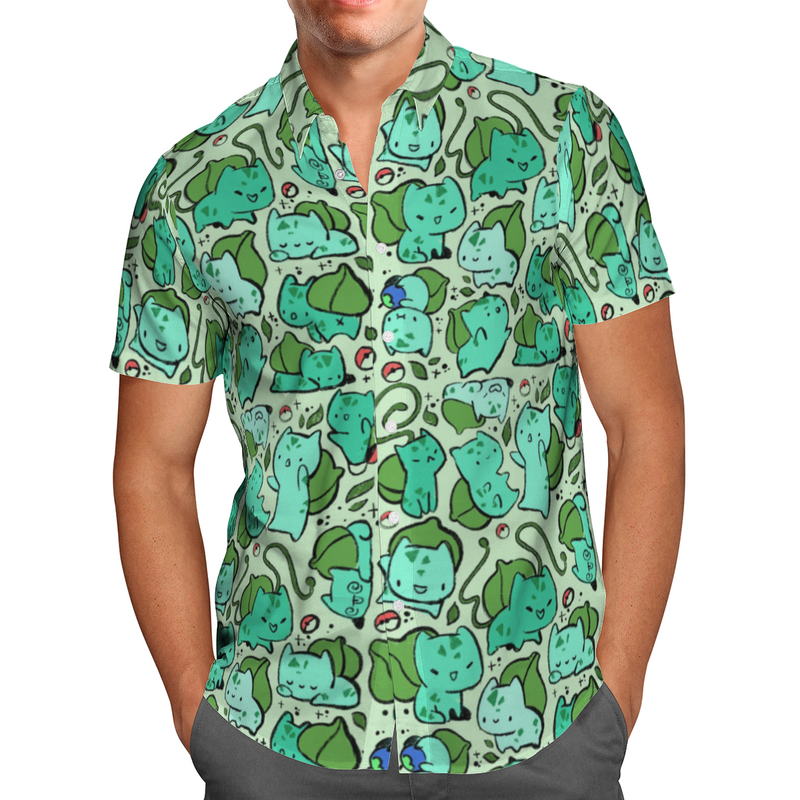 남성용 오버사이즈 스트리트웨어, 3D 애니메이션 그린 반팔 하와이안 셔츠, 여름 해변, 5XL 소셜 Homme-863