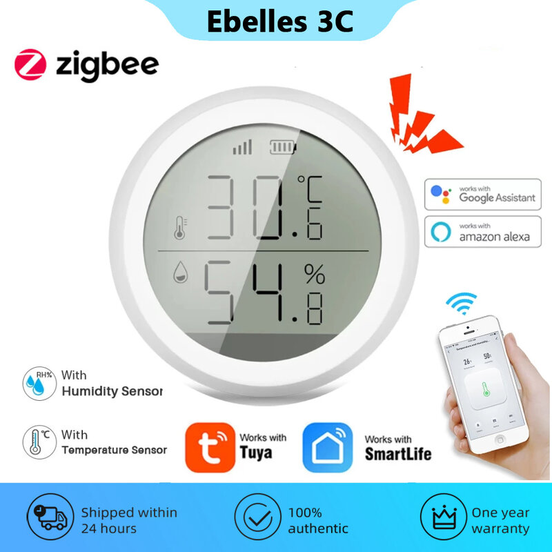 Датчик температуры и влажности Tuya Smart ZigBee, сенсор с управлением через приложение, работает со шлюзом ZigBee
