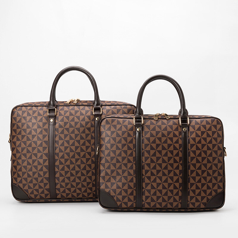 Fashion Plaid Design 14/16 Inch Laptop Handbag For Men Luxury Geometric Plaid Multifunction  Female Briefcases Work Office Bag