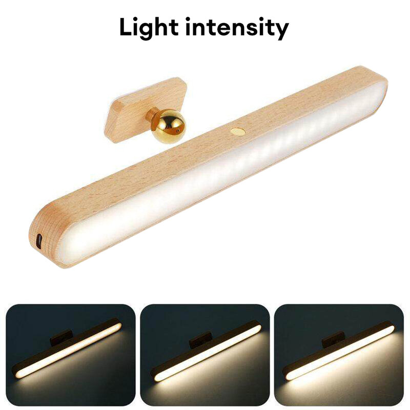 USB LED Night Light Wooden Wall Lamp 360°Rotatable Kitchen Cabinet Light Closet Light Home Table Move Lamp Bedside Lighting