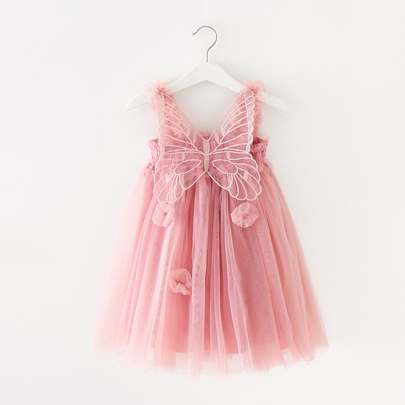 جديد الحلو طفلة الملابس بلون شبكة ثلاثة الأبعاد أجنحة فستان طفل لطيف الملابس للفتيات جزء الأميرة توتو فستان