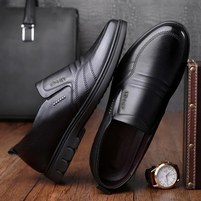 Man Sport Shoe Loafers Men Non-slip Leather Slip-on Black Driving Shoes Sneakers Male Dress Shoes Light Breathable Footwear Flat