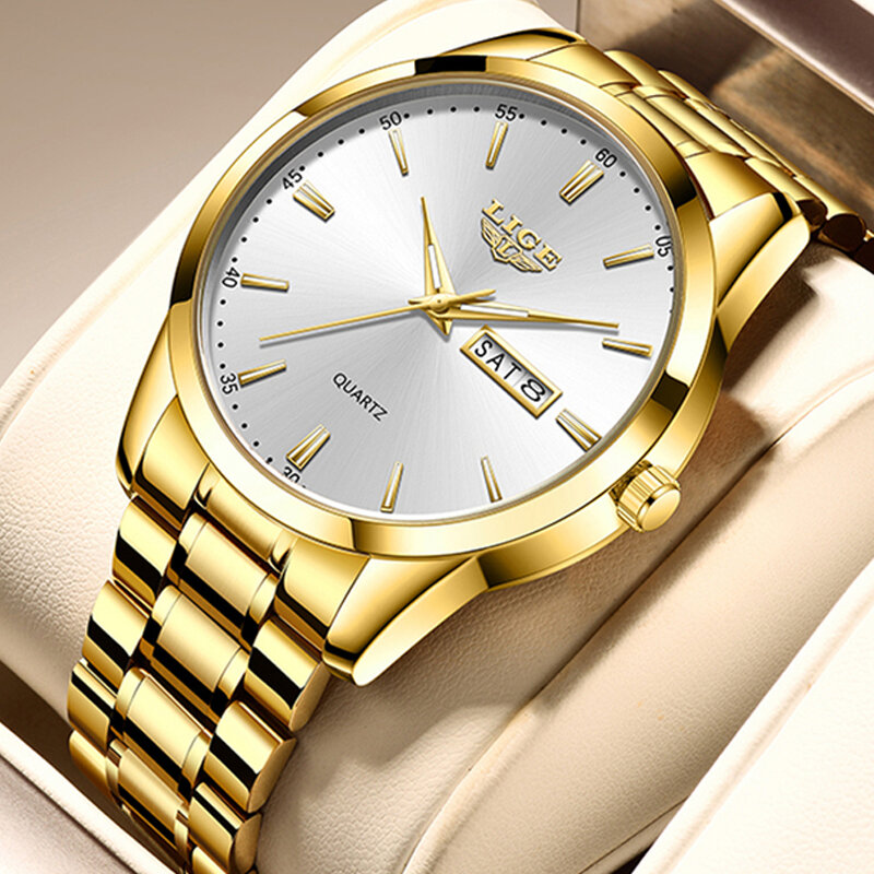 LIGE jam tangan wanita, jam tangan Quartz merek mewah baja nirkarat tahan air kasual Dress