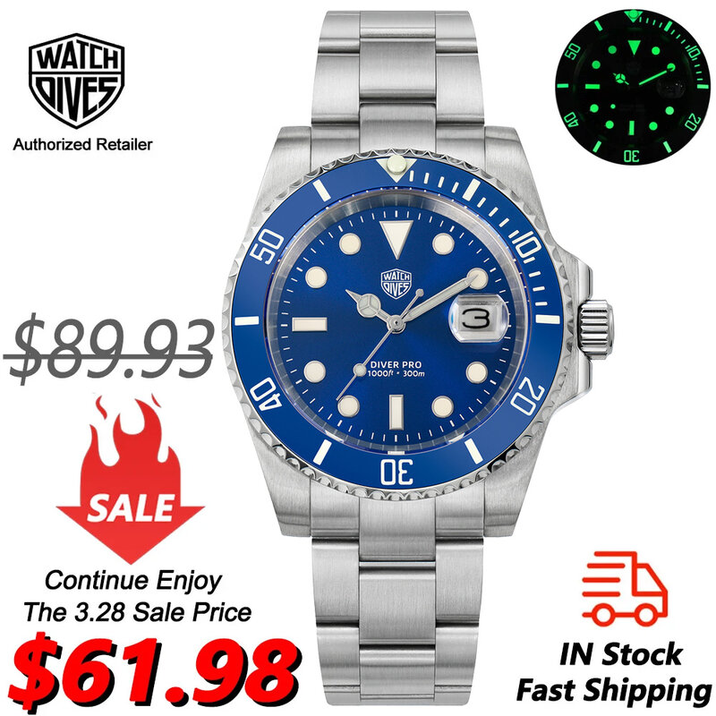 Watchdives WD1680Q Quartz Watch Sapphire Crystal Stainless Steel Dive Wristwatch 300m Water Resistance C3 Super Luminous Watches