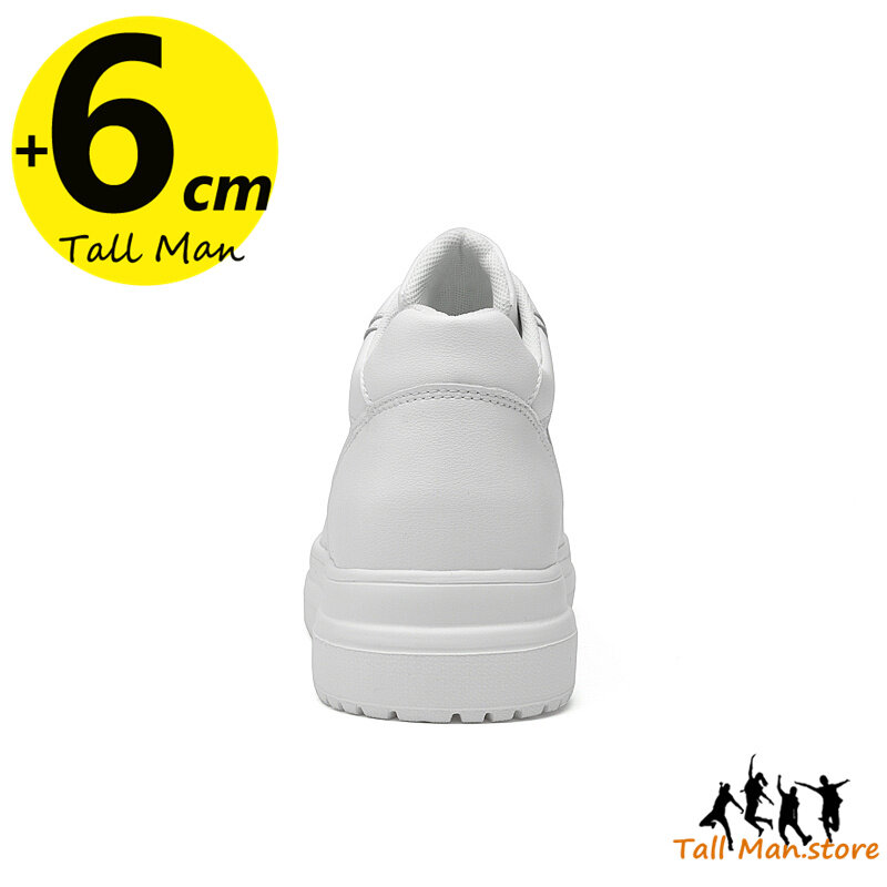 White Sneakers Men Height Increase Insoles 6cm Adjustable Lifts  Women Heel Shoes Fashion Plus Size 36-44