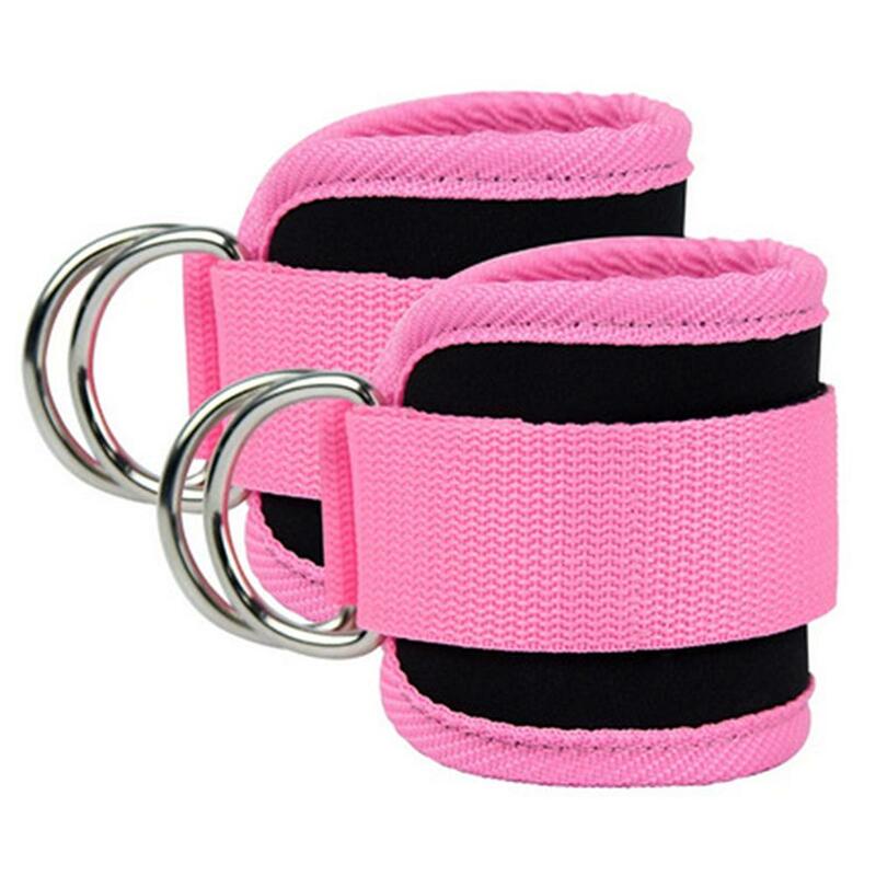 2Pcs Fitness Ankle Straps Double D-Ring Adjustable Polyester Padded Cuffs Ankle Leg Exercises Training Support