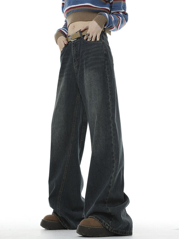 Jean Taille Haute Rétro à Jambes Larges pour Femme, Pantalon en Denim Confortable, Style Y2K, Mode Automne