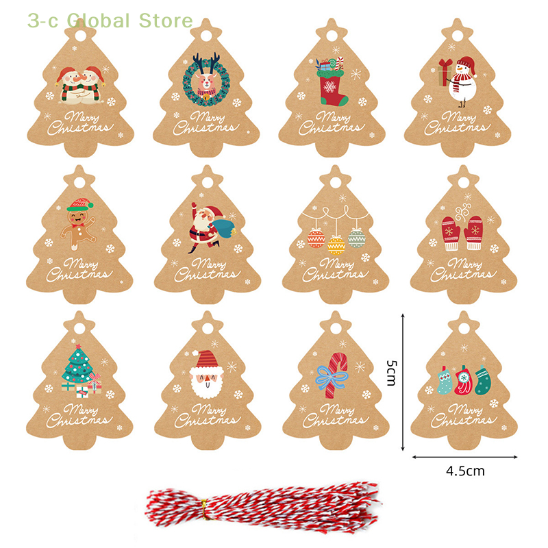 علامات عيد الميلاد زينة شجرة ورقية ، المعلقات الصغيرة بحبل ، بطاقات مطبوعة ملونة سحر ، هدايا عيد الميلاد ، مجموعة واحدة