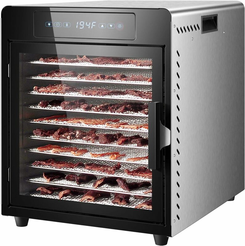 Secador de alimentos con temporizador ajustable, Control de temperatura de 8,8 °F para Jerky, hierbas, carnes, frutas y más, 800 ft²-190 vatios
