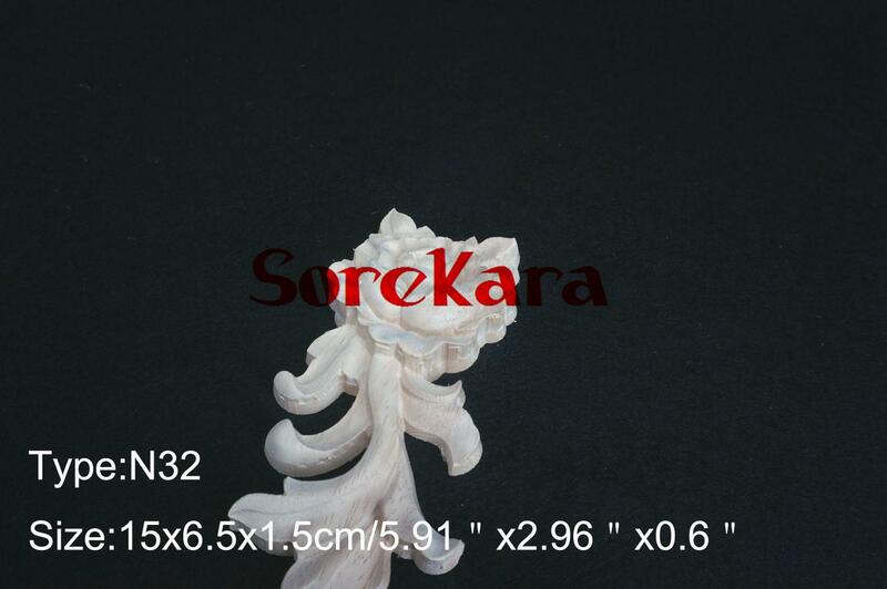 N32 -15x6.5x1.5cm esculpido em madeira aplique de flor, porta, decalque, carpintaria, rosa