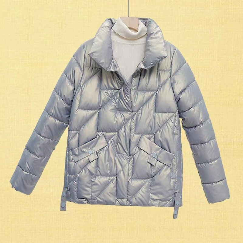 코디하기 쉬운 숏 다운 재킷, 심플하고 가벼운 광택, 출퇴근 패션, 중국 스타일, 2023 겨울 신상