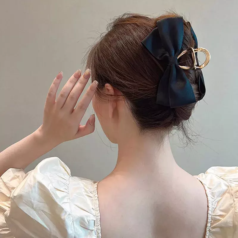 Jepit rambut cakar busur logam Fashion Korea, aksesori rambut wanita jepit rambut elegan sederhana kualitas tinggi