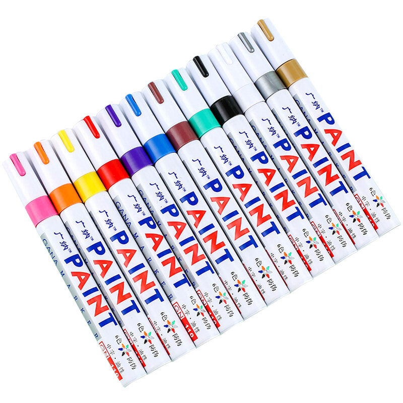 다채로운 영구 페인트 마커, 방수 흰색 마커, 타이어 트레드 고무 패브릭 페인트, 금속 12 색 페인트 마커 펜, 6 개
