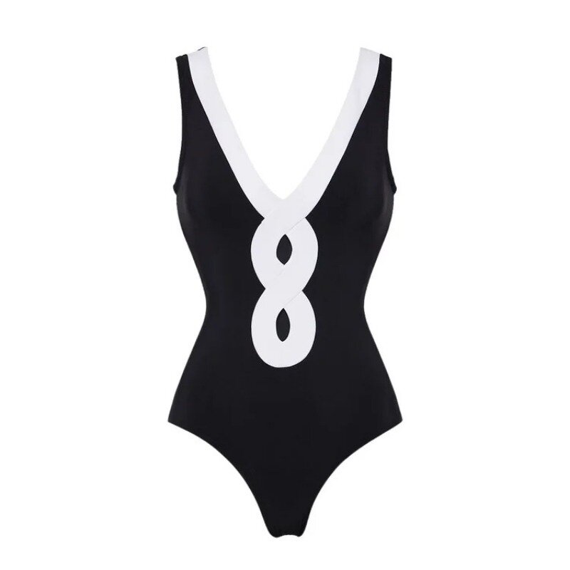 2024 wycięcie czarno-białe jednoczęściowe stroje kąpielowe damskie wakacje kostiumy kąpielowe luksusowy strój kąpielowy body sukienka