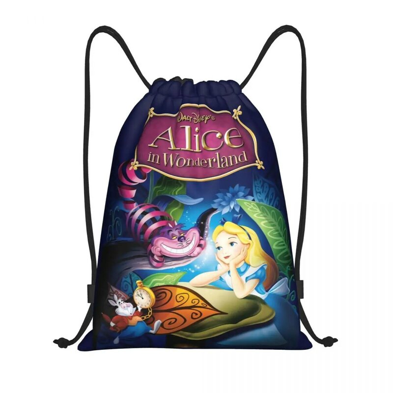 Saco de cordão personalizado Alice no País das Maravilhas para homens e mulheres, leve, Cheshire Cat Manga, mochila esportiva