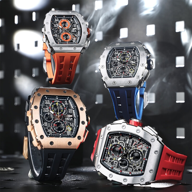TSAR BOMBA 남성용 럭셔리 브랜드 Tonneau 디자인 방수 시계, 스테인레스 스틸 손목시계, 패션 직사각형 시계