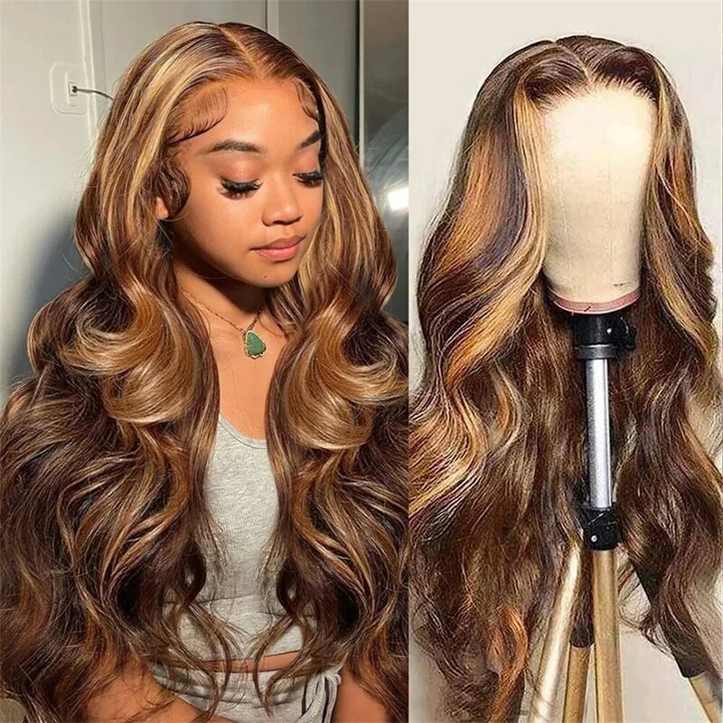 Highlight Ombre Lace Front Wig Human Hair 4x4 13x6 HD Glueless Lace Body Wave Wigs 4/27 Honey Blonde Lace Frontal Wig Preplucked