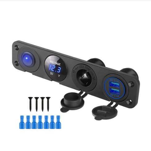 Dual USB Charger Car Cigarette Lighter Digital Voltmeter with Rocker Switch 12V 24V USB Charger Socket for Car Boat Truck RV ATV