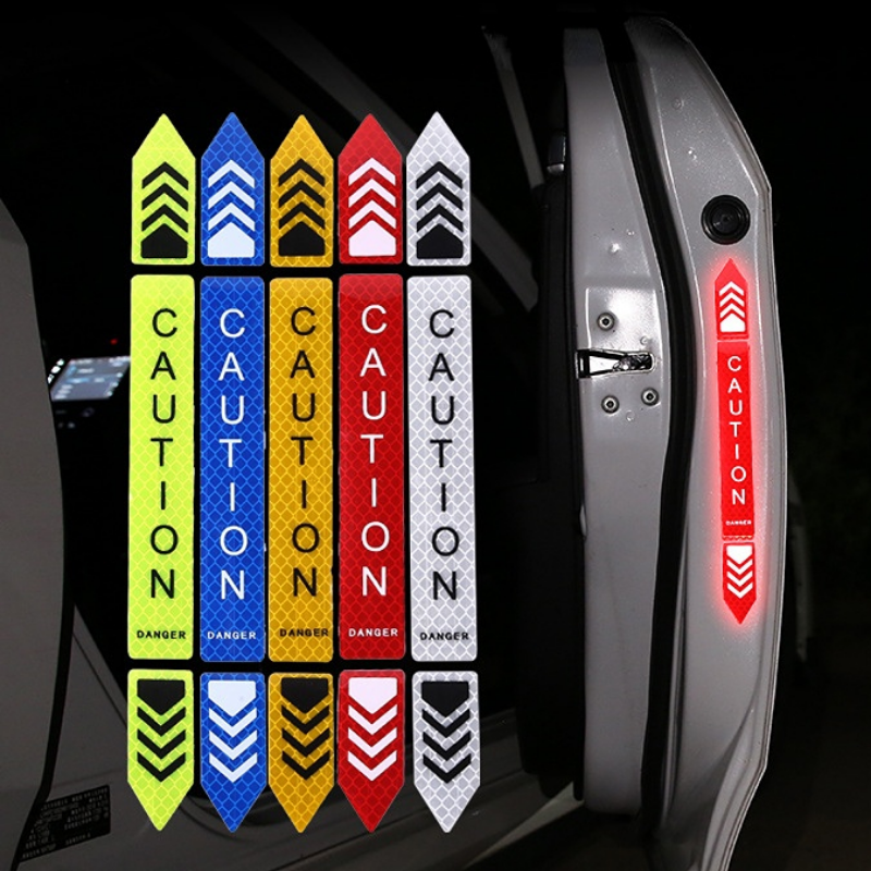 4 Buah/Set Stiker Peringatan Reflektif Pintu Mobil Pita Reflektif Pintu Otomatis Bahan Reflektif Malam Tali Filem 26*2.4Cm