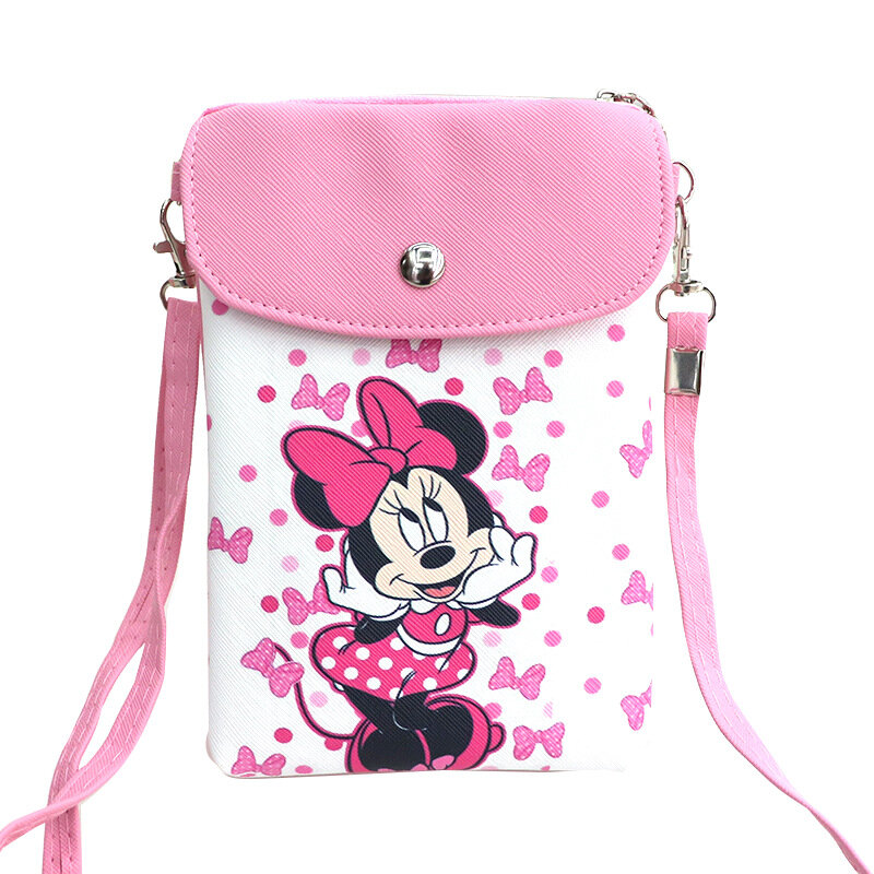 Disney ใหม่แฟชั่น PU กระเป๋าสะพายไหล่สำหรับสตรี Dompet Koin น่ารัก Mickey Minnie เด็กกระเป๋าหิ้ว Girls หญิงกระเป๋าโทรศัพท์กระเป๋าสตางค์ขนาดเล็ก