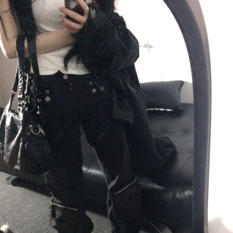 MBTI Black Y2k tas bahu wanita antik Punk Goth desainer mode tas Tote kulit Pu kapasitas besar tas tangan motor Rivet