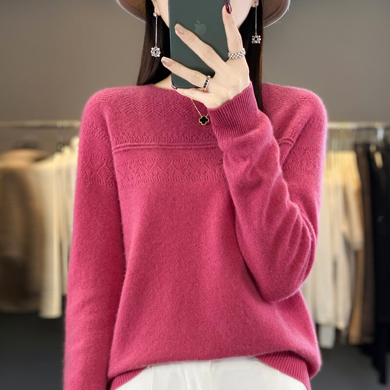 100% чистый свитер первой линии, Женский пуловер с круглым вырезом, свободный и тонкий вязаный свитер