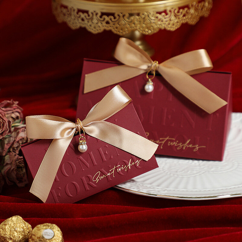 Caja de embalaje de dulces de boda con asa, cinta, bolsa de dulces de perlas, bolsa de regalo de boda, caja de regalo de cumpleaños, caja vacía